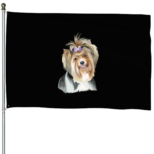 Cute Biewer Terrier Dog Watercolor Painting House Flags