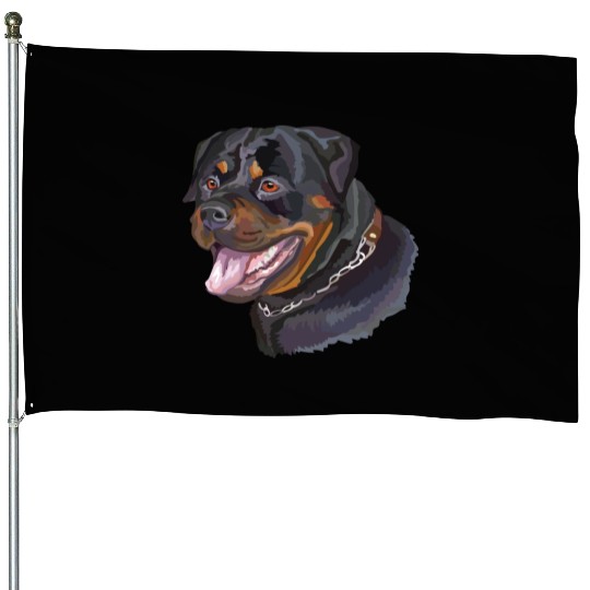 Cute Rottweiler Dog Watercolor Painting House Flags