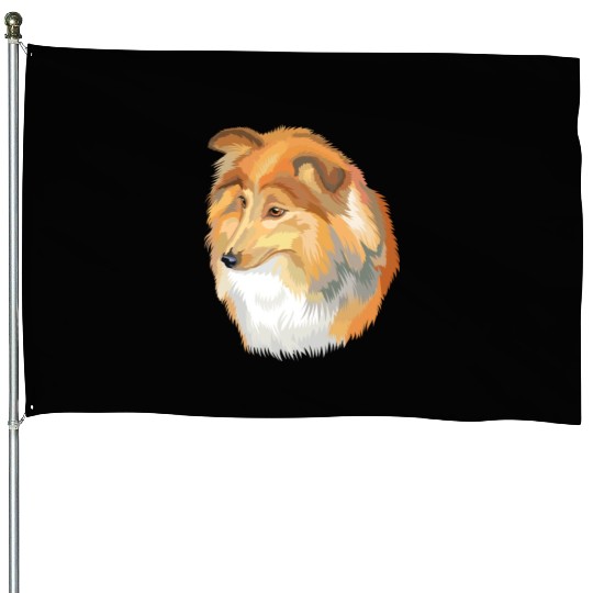Cute Sheltie Dog Watercolor Painting House Flags