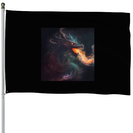 Dark fantasy fire breathing dragon House Flags
