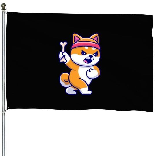 Cute Shiba Inu dog In gym House Flags