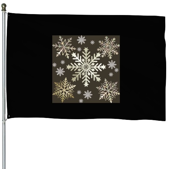 Beige Snowflakes Christmas Pattern House Flags