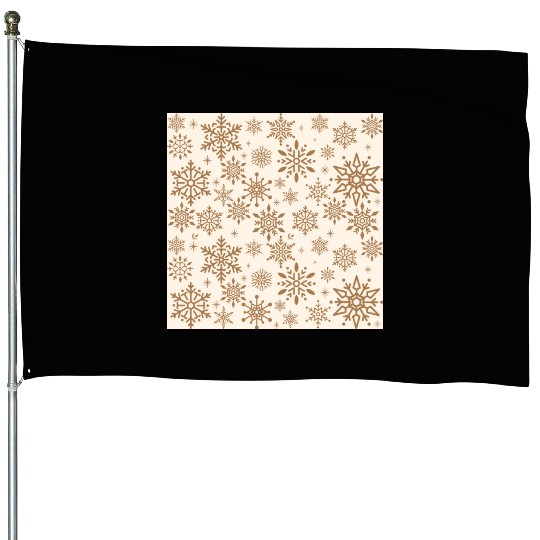 Beige Snowflakes Christmas Pattern House Flags