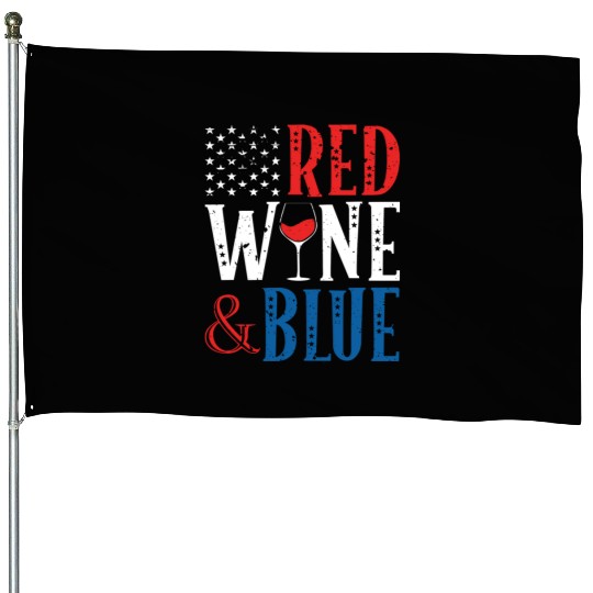 Red Wine And Blue 4th of July Booze Drink House Flags