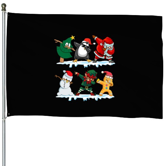 Dabbing Santa Elf Friends Funny Christmas Dabs House Flags