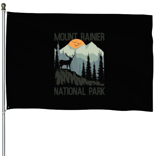 Mount Rainier National Park Mountains Deer House Flags