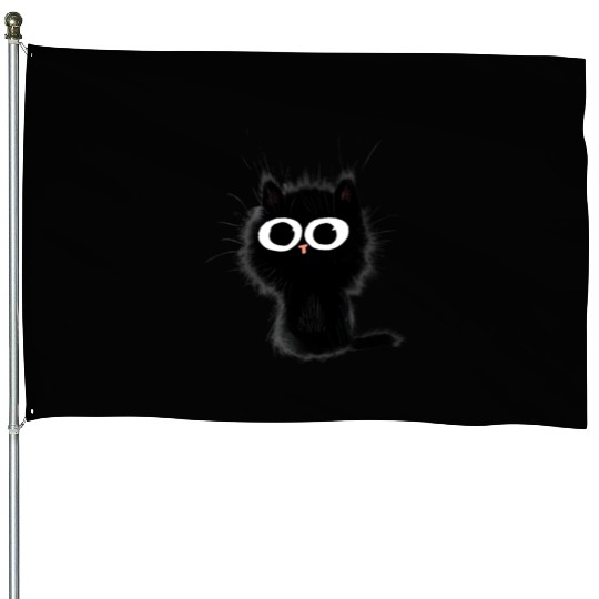 Surprised black cat House Flags