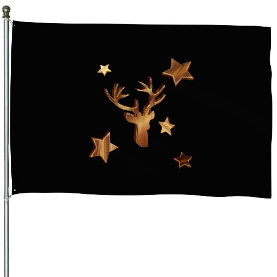 Deer head in wood look with stars for Christmas House Flags