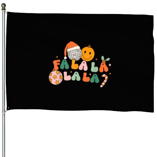Retro Groovy Fa La La Christmas Cute Santa Hat House Flags