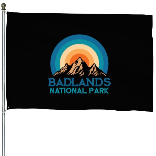 Cool Vintage Retro Badlands National Park Mountain House Flags