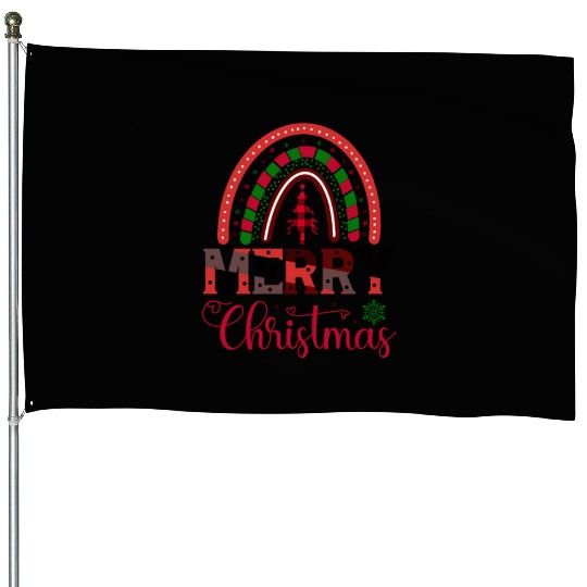 Xmas Merry Christmas Buffalo Plaid Fir Tree House Flags
