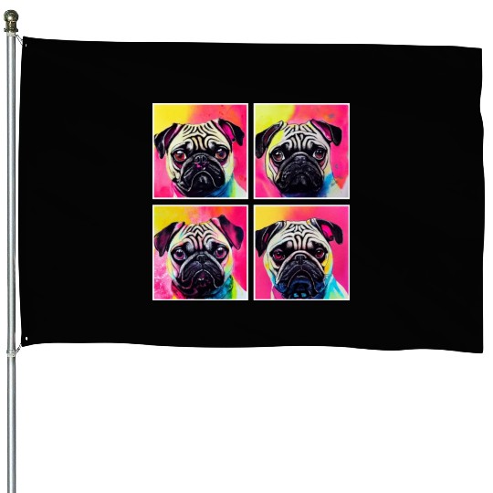 Pug, anime, comic or retro style. I love my dog! House Flags