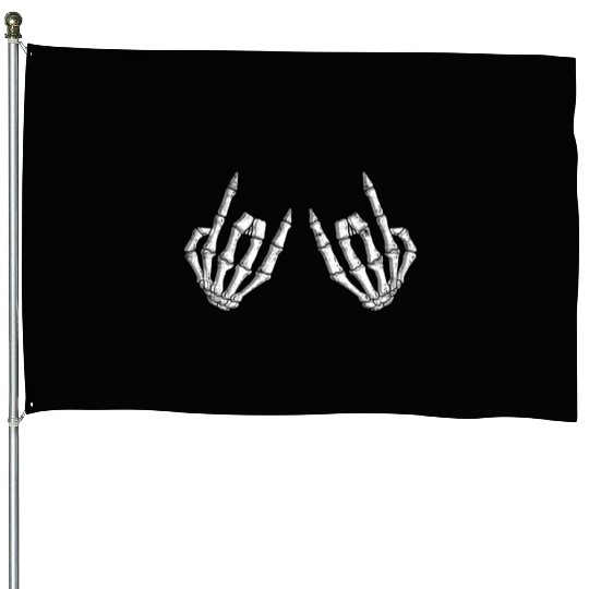 Skeletal rock on sign - rock and roll House Flags