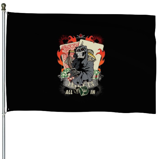 All in Poker Lucky 13 Skull gift House Flags