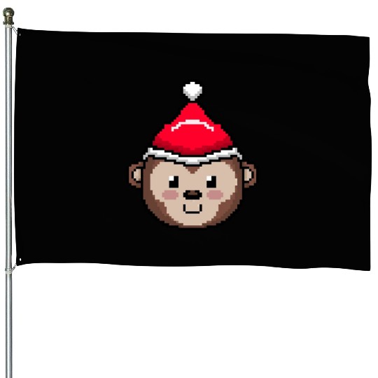 Monkey Pixelated Christmas - Funny Monkey Xmas House Flags