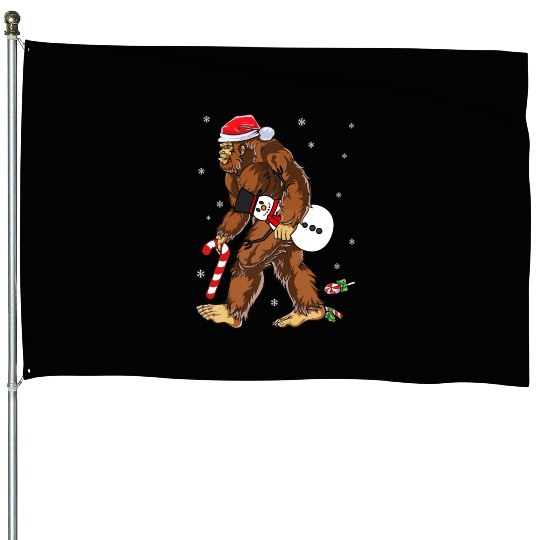 Bigfoot Christmas Funny Winter Boys Men Sasquatch House Flags