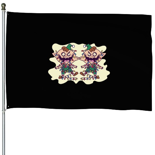 Evil Christmas Elves Creepy Holiday Horror House Flags