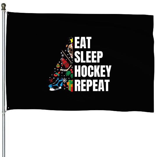 Eat Sleep hockey Repeat Christmas tree House Flags