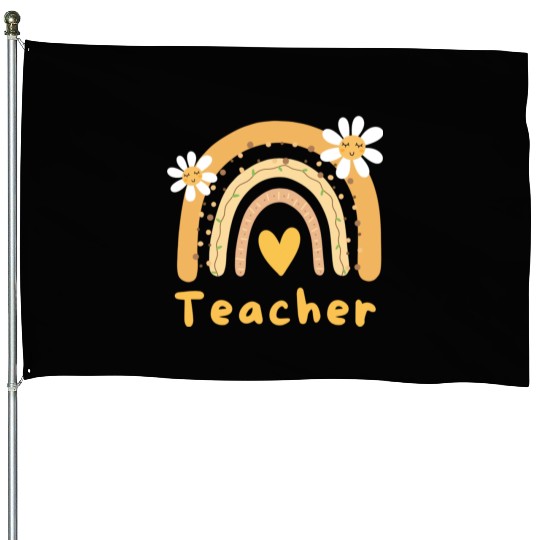 Cute Yellow Floral Teacher House Flags