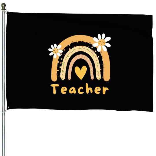 Cute Yellow Floral Teacher House Flags