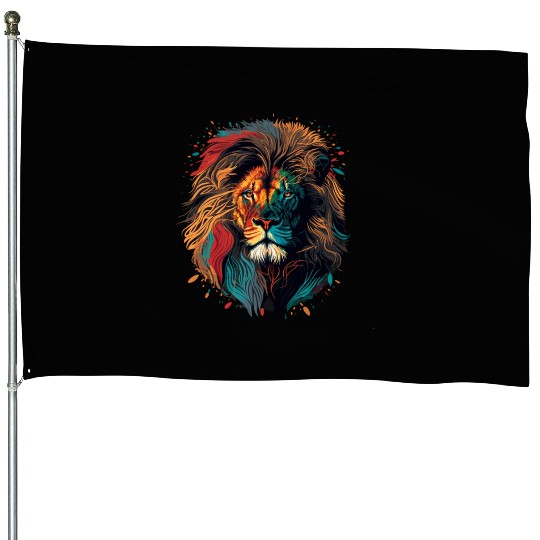 Colorful Lion Painting House Flags