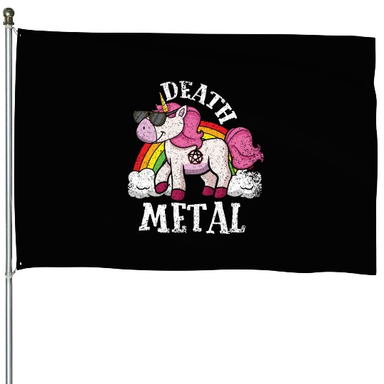 Rainbow Unicorn Rocker Love Metal Music Heavy Rock House Flags