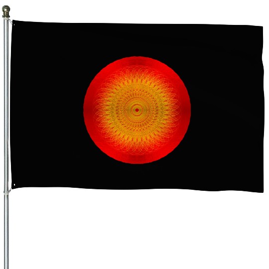 Red Circle Golden Sun Illustration House Flags