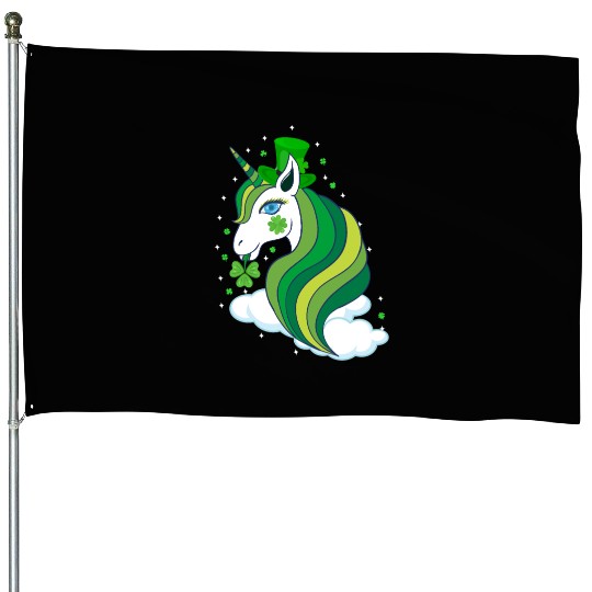 St Patricks Day Shamrock Unicorn Girls Irish Cool House Flags