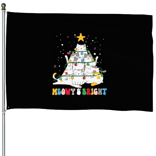 Meowy Catmas Cat Funny Christmas Tree Xmas Girls B House Flags