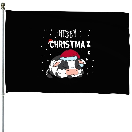 Funny Cow Merry Christmaz Christmas Farmer House Flags