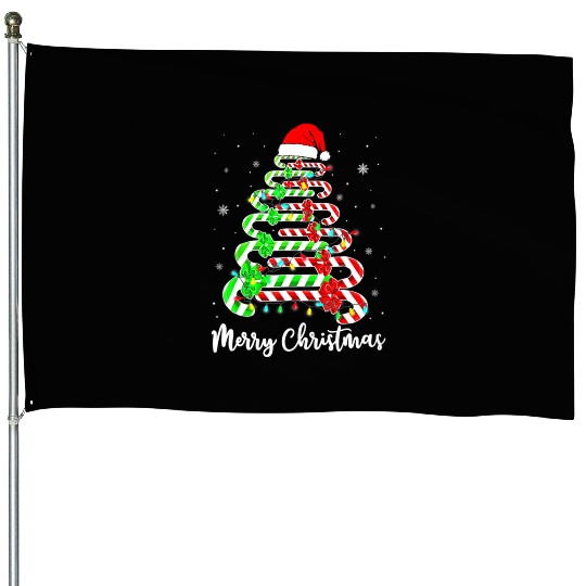 Candy Cane Santa Hat Funny Xmas Tree Merry House Flags