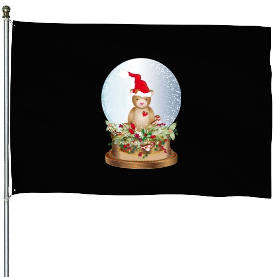 beautiful nostalgic snow globe with teddy bear House Flags