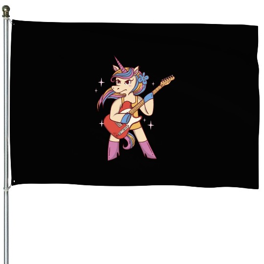 Unicorn Guitarist Guitar Player House Flags