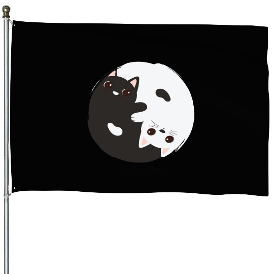 ying yang cat House Flags