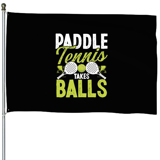 Paddle Tennis Player Match Paddle takes Balls House Flags