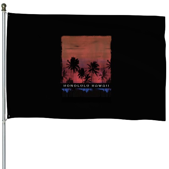 Honolulu Oahu Hawaii Vacation Souvenir Palm Tree House Flags