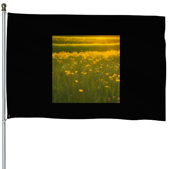 Lovely Yellow Flowers and Green Grass House Flags