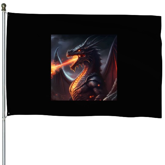 Dark Fantasy fire breathing dragon version 2 House Flags
