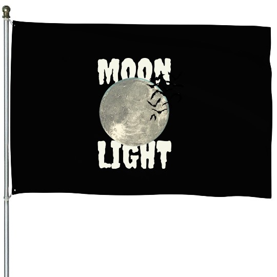 Dark Green Illustrated Moon Light Bat House Flags