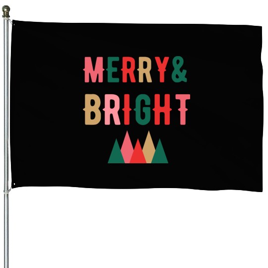 Merry and Bright Christmas tree House Flags