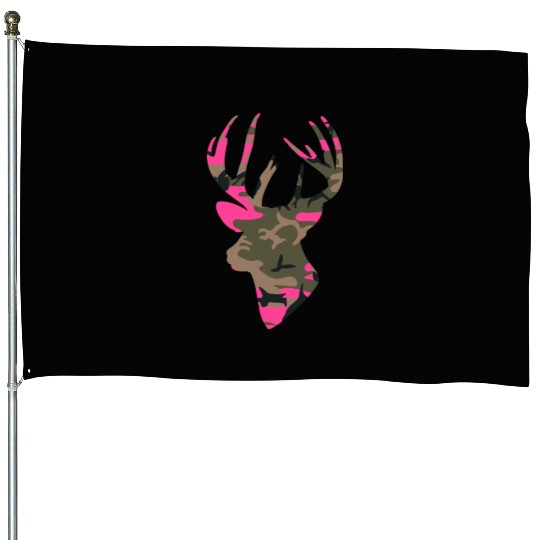 Deer Womens Camo Outfitter Black House Flags