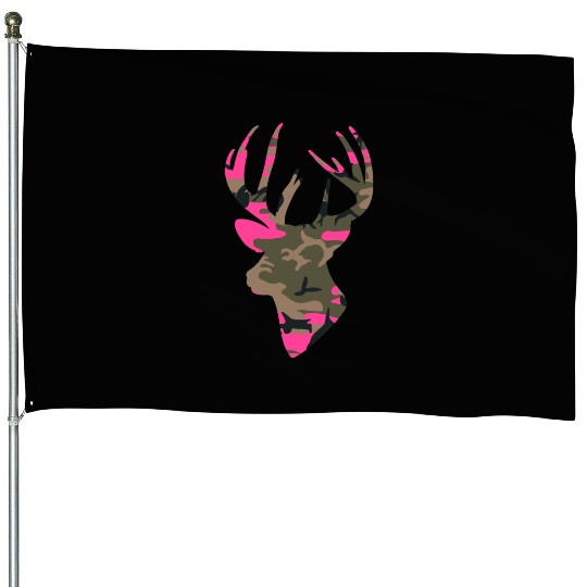 Deer Womens Camo Outfitter Black House Flags
