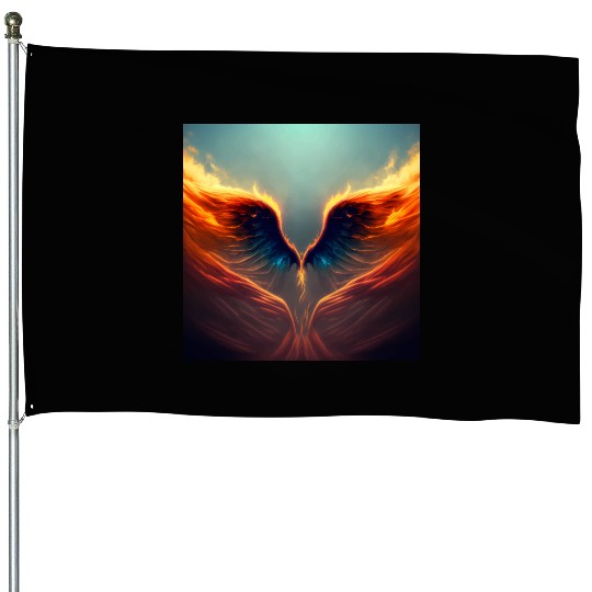 Mashup Epic Wallpaper Flaming Angel Wings House Flags