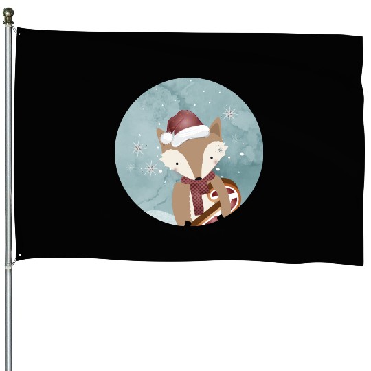 cute fox for Christmas with Santa hat House Flags
