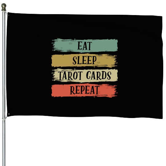Eat Sleep Retro Vintage Tarot Cards Cartomancy House Flags