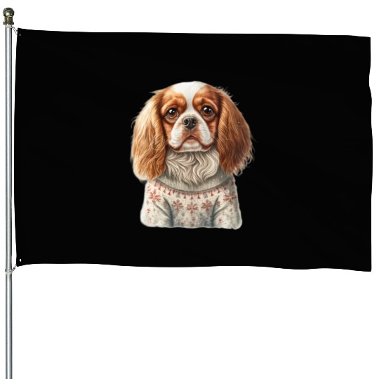Cute Cavalier King Charles Spaniel Christmas House Flags