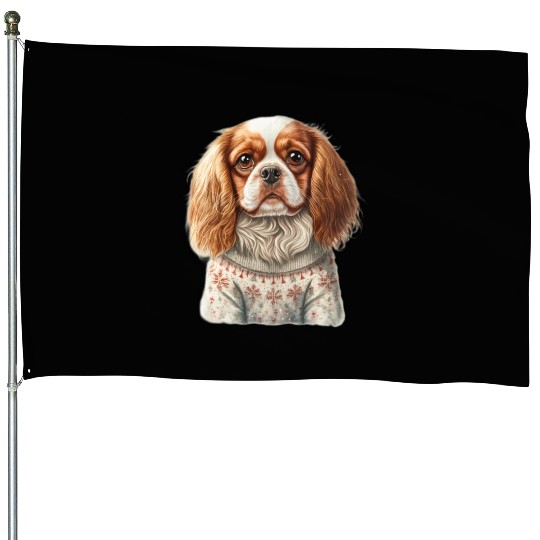 Cute Cavalier King Charles Spaniel Christmas House Flags