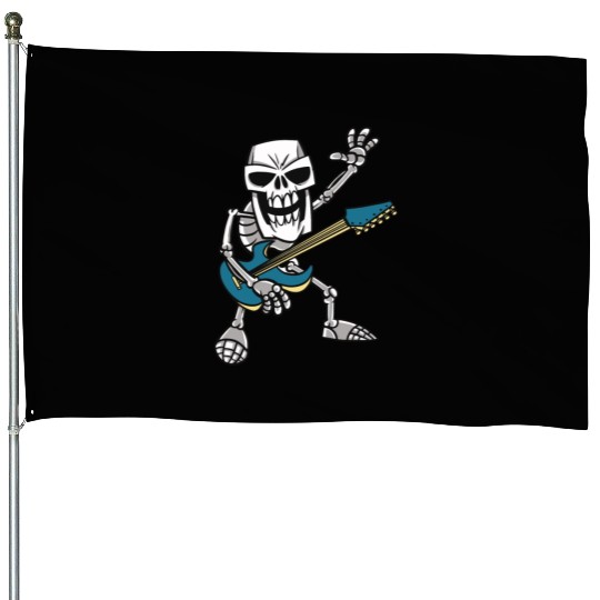 Rock & Roll Skeleton Guitar Music Lover Rockstar House Flags