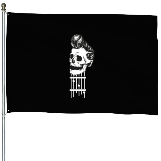 Rock N Roll Skeleton Head -Sweet Rock On Guitar House Flags