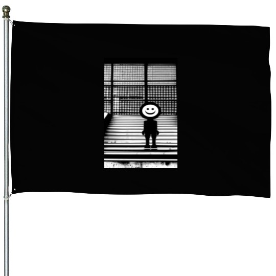 Smiley Face in House Flags Standing on the Steps Street